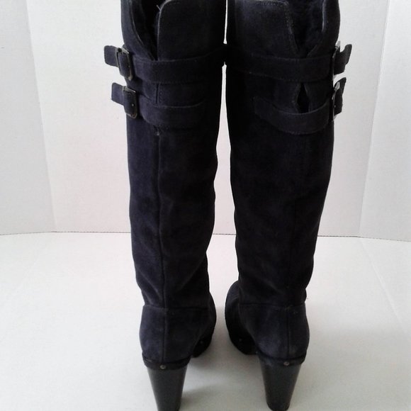 Women Knee High Marine blue Suede Platform Boots 6 - Picture 4 of 5